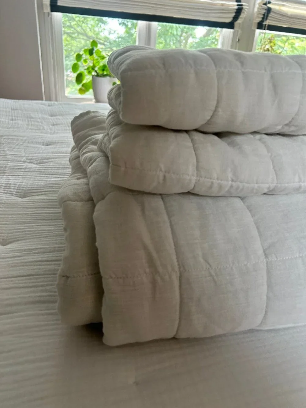 Quince Organic Cotton Gauze Box Quilt Set, King, White (3-piece: quilt + 2 shams